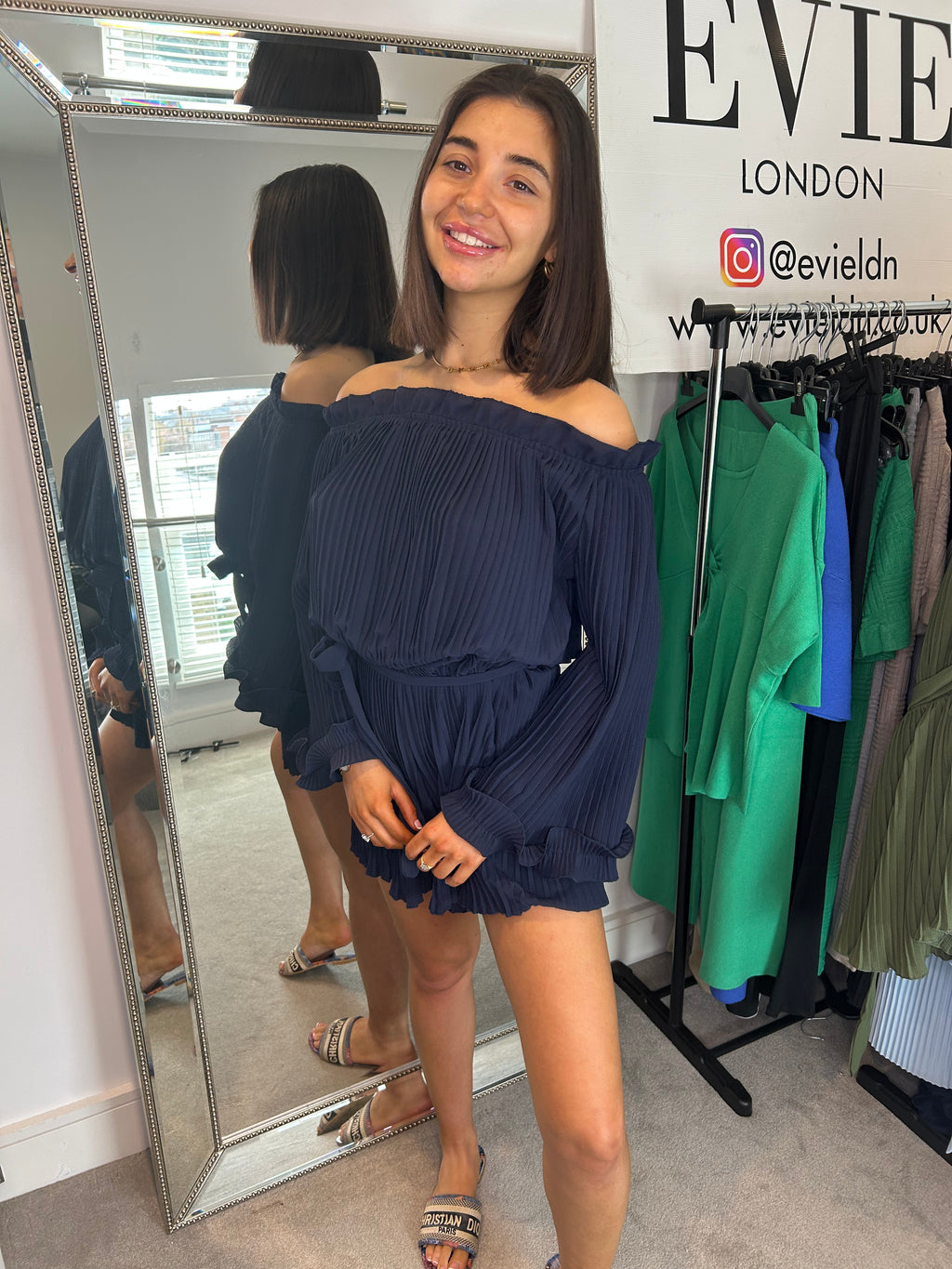 Pleated playsuit navy