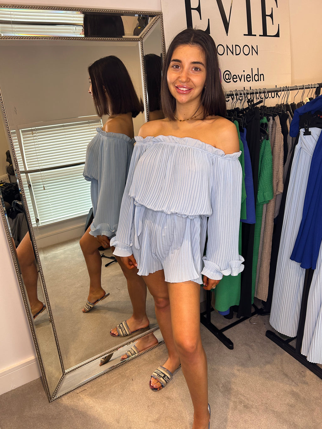 Pleated playsuit baby blue